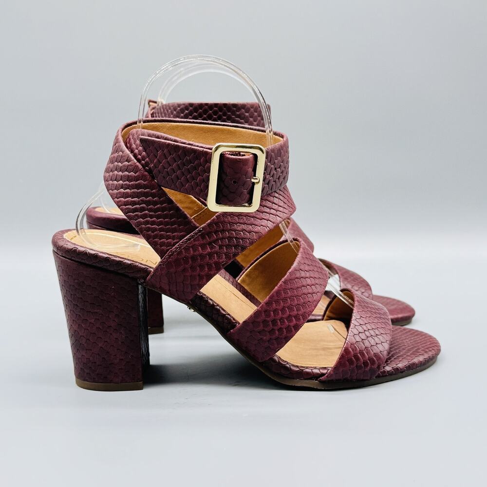 Vionic Burgundy Textured Block Heel Sandals